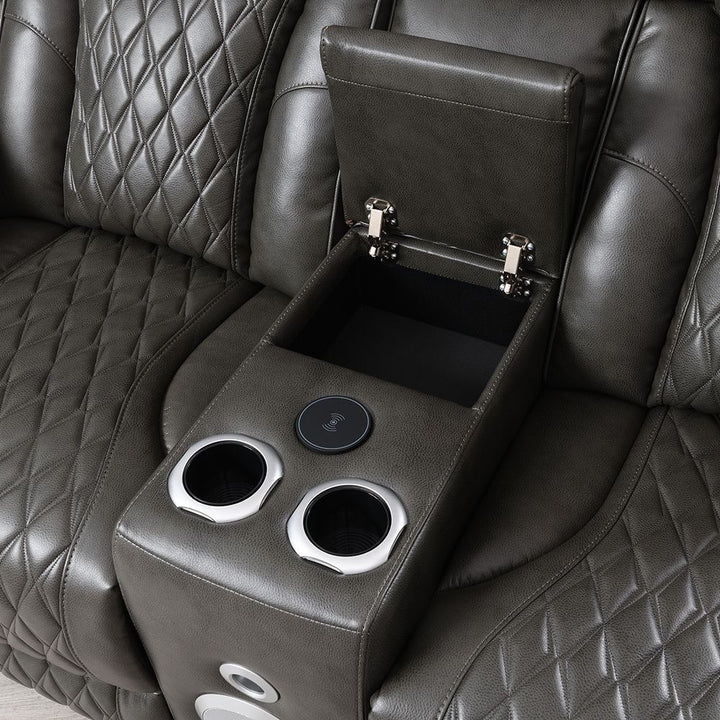 Taddeo Power Motion Loveseat w/Console, Speaker, USB, Wireless Charger &amp; LED – view 7