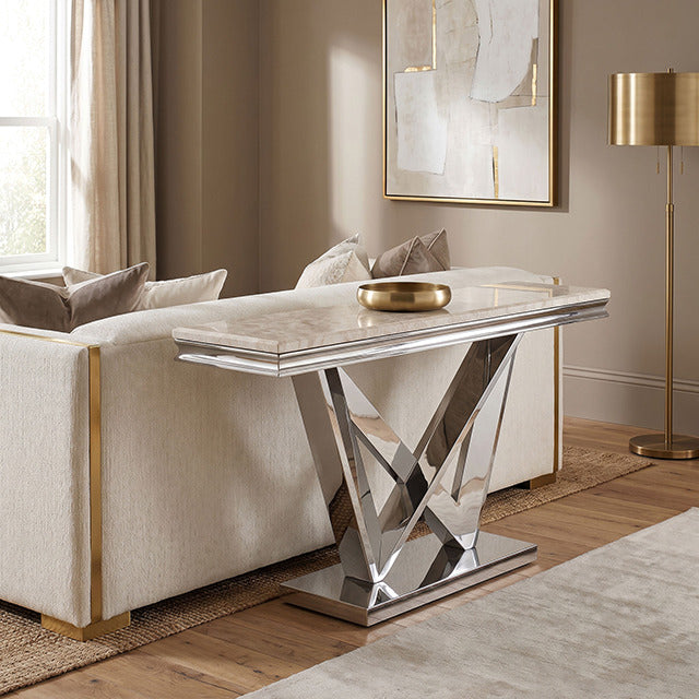 Villarsglane Sofa Table, Beige/Chrome - view 3