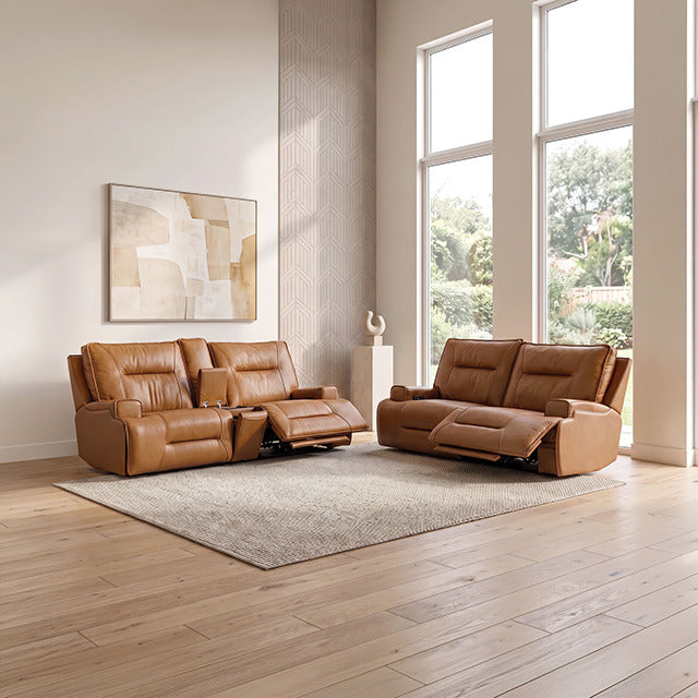 Dallas Oversized Power Sofa + Loveseat, Camel Brown - view 2