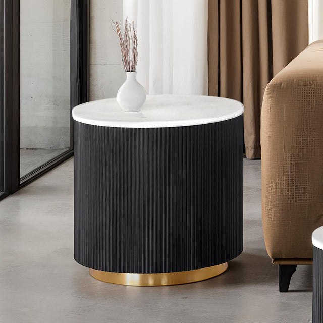 Virden Round End Table, Black/White/Gold - view 2