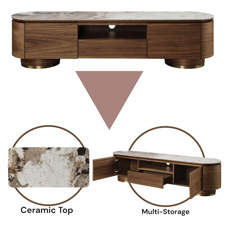 Willene TV Stand w/Ceramic Top – features callout