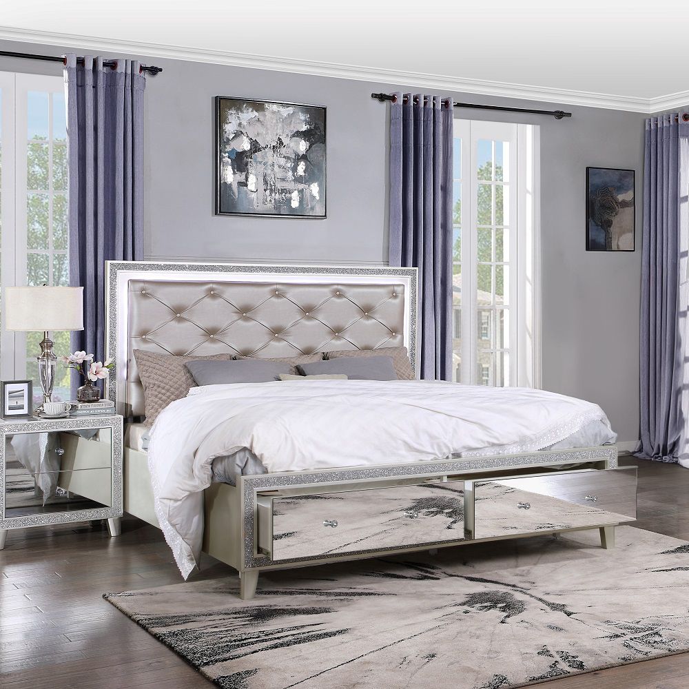 Sliverfluff Eastern King Bed with Led & Storage