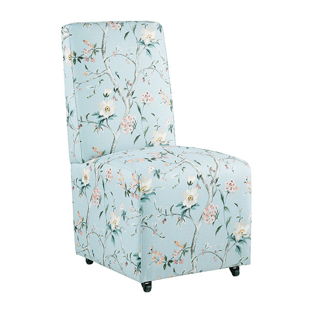 Durham Dining Chair W/ 4 Casters, Chinoiserie Pale Blue/Peach