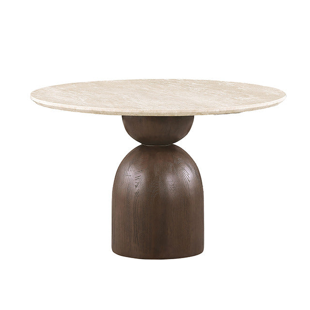 Cirava Round Dining Table, Light Beige/Walnut