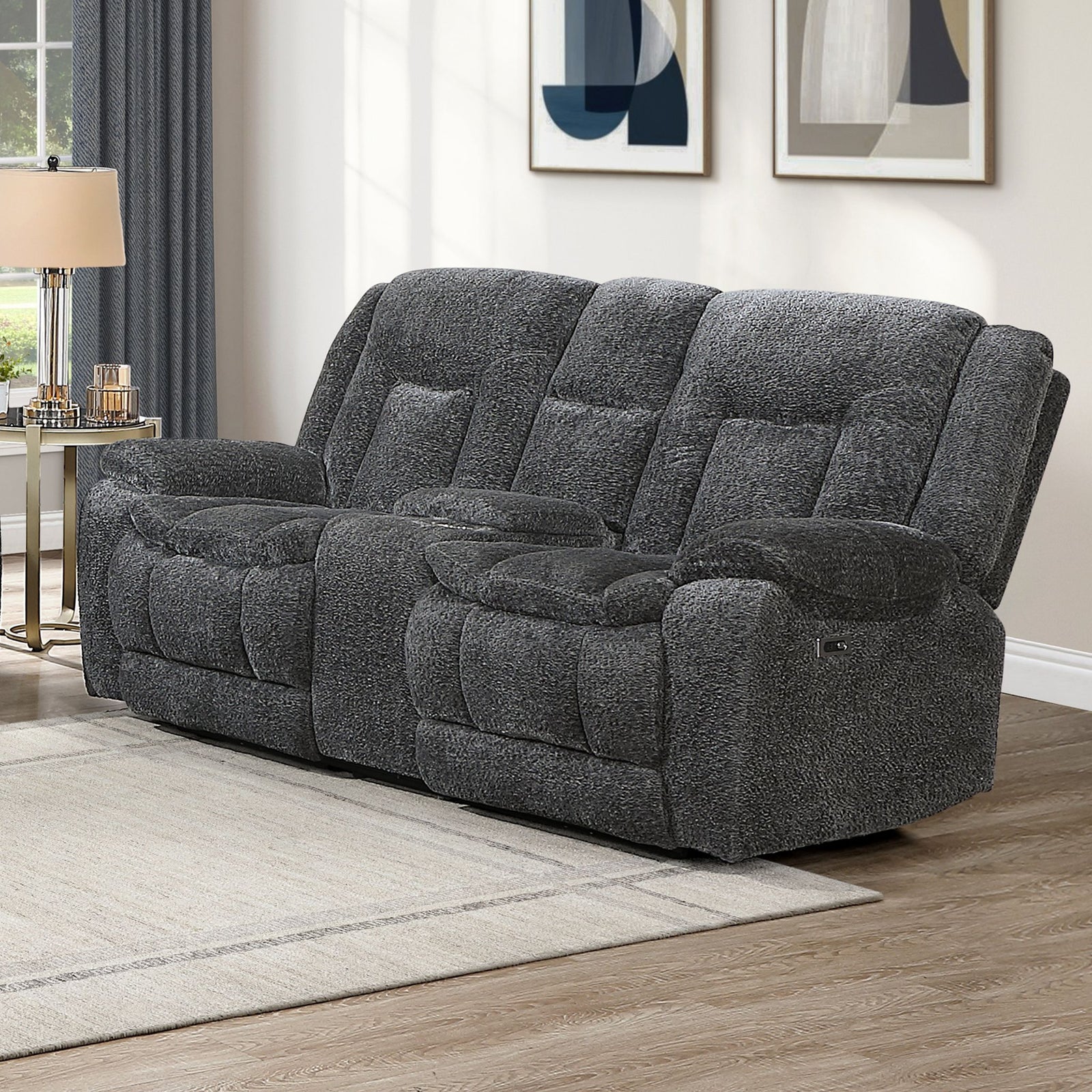 Stanwick Reclining Console Loveseat W/pwr Fr-Gray