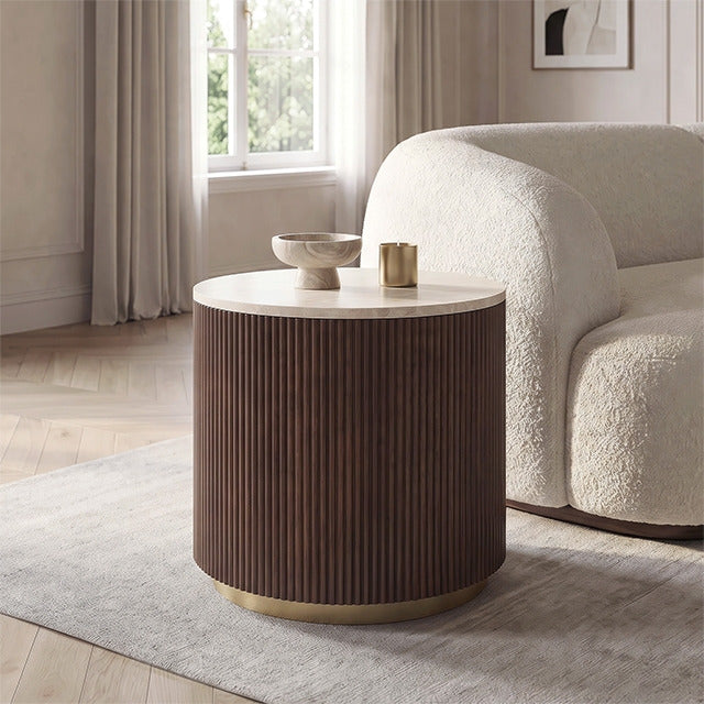 Virden Round End Table, Dark Brown/Light Beige - view 3