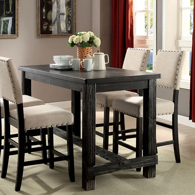 Sania 5 Pc Counter Ht Table Set, Antique Black