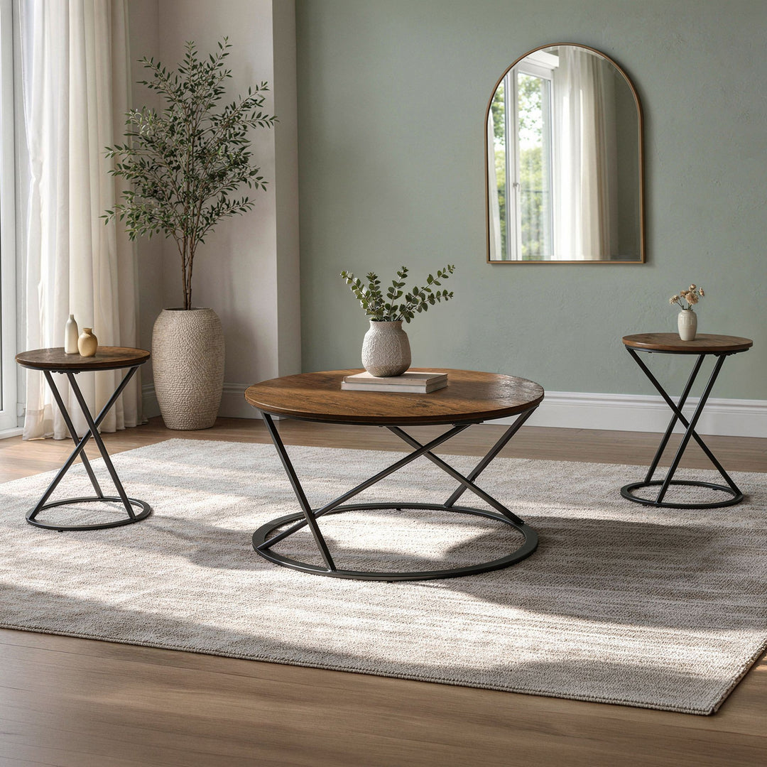 Emery Occasional Set-1 Coffee & 2 End Tables W/brown Top