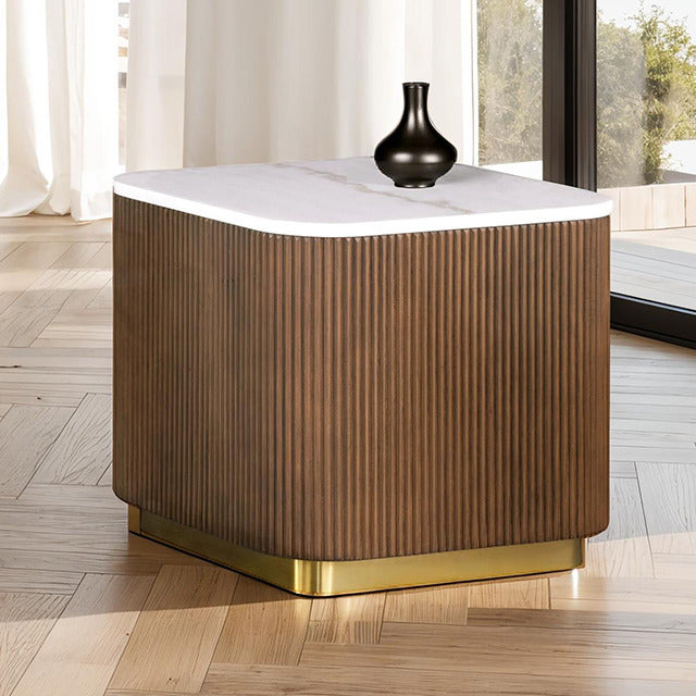 Virden Square End Table, Brown/White/Gold - view 3