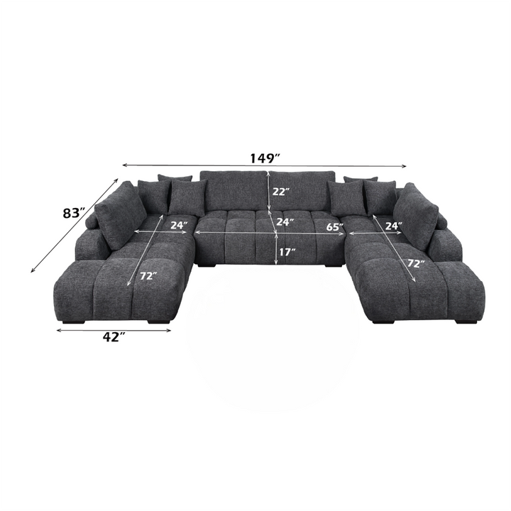 Chosen Sectional Sofa w/6 Pillows – dimensions diagram