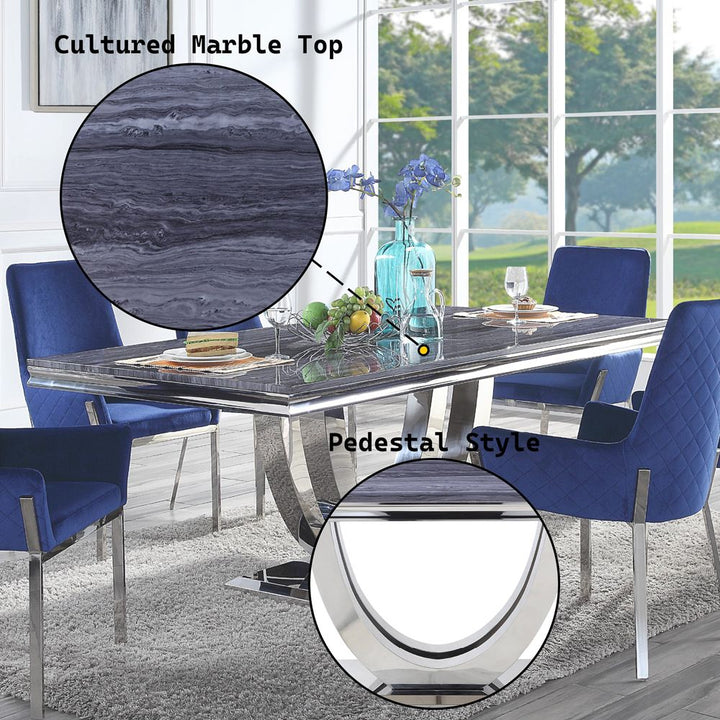 Cambrie Dining Table W/Engineered Stone Top – features callout
