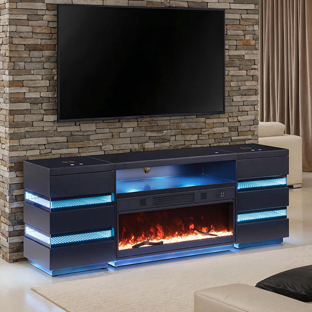 Terni Tv Stand W/ Fireplace & 2 Side Tables, Black