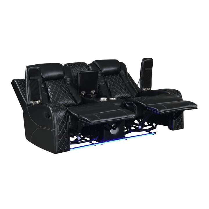 Orion Ii Console Loveseat W/ Dual Recliners-Black