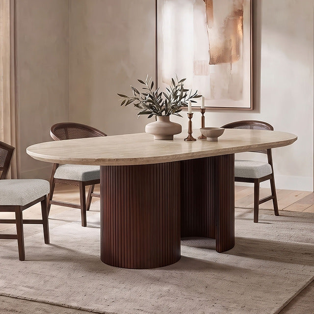 Narvik Oval Dining Table, Light Beige/Walnut - view 2