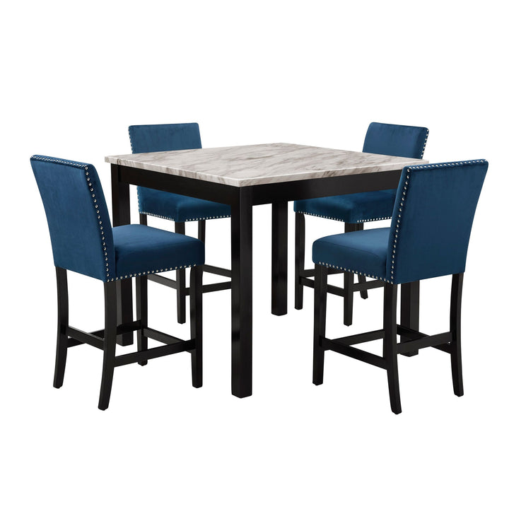 Celeste 5pc 42" Marble Finish Counter Table &amp; 4 Chairs-Blue