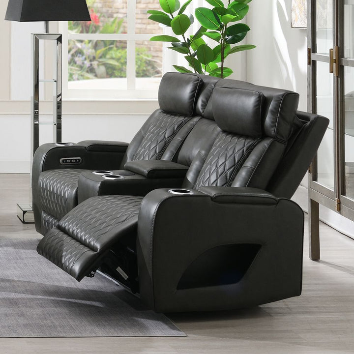 Taddeo Power Motion Loveseat w/Console, Speaker, USB, Wireless Charger &amp; LED