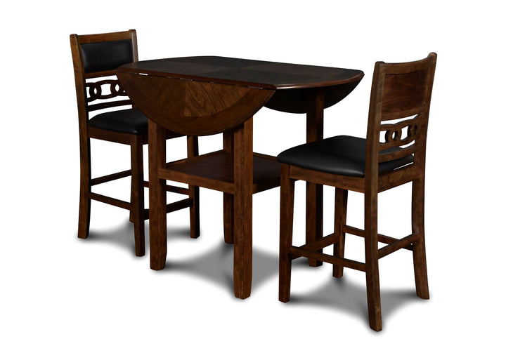 Gia 3 Pc 42" Counter Drop Leaf Table &amp; 2 Chairs-Brown