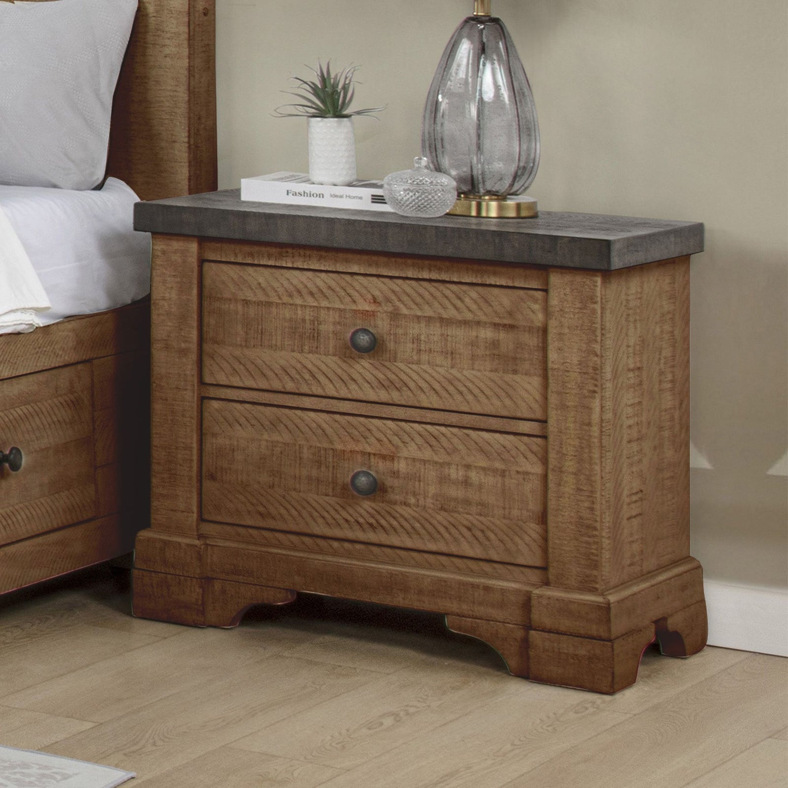 Augusta Two Drawer Nighstand W/usb Port-Rustic Brown
