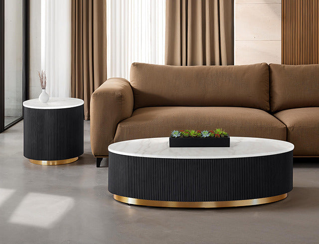 Virden Oval Cocktail Table, Black/White/Gold - view 3