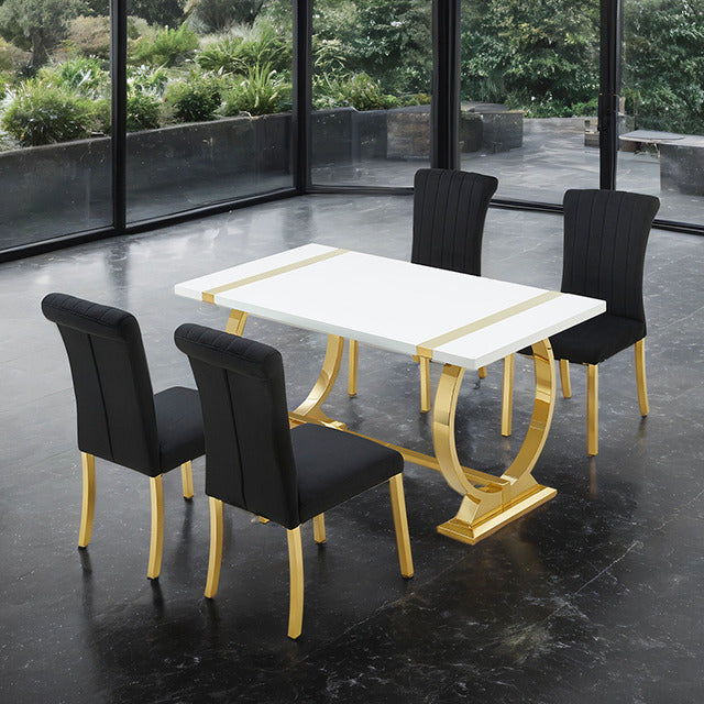 Holstebro 5 Pc 60" Dining Table Set, Black/White/Gold