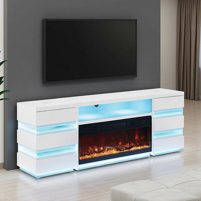 Terni Tv Stand W/ Fireplace & 2 Side Tables, White