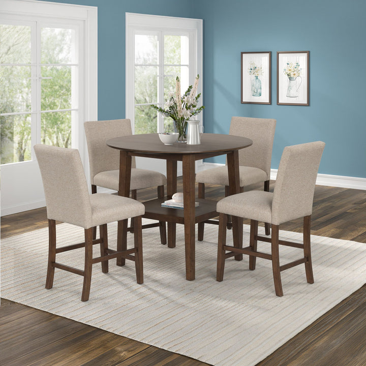 Hargrove 5 Pc 42" Round Counter Table &amp; 4 Chairs-Brown