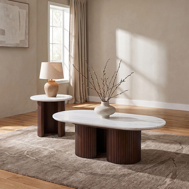 Alvik End Round Table, White/Walnut - view 3