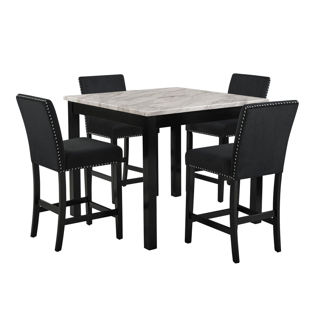 Celeste 5pc 42" Marble Finish Counter Table & 4 Chairs-Black
