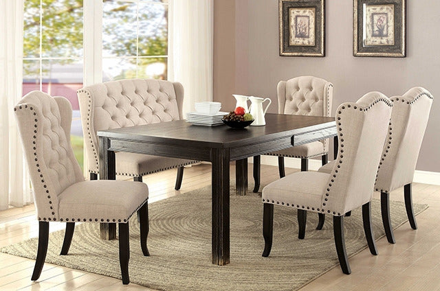 Sania 6 Pc Dining Table Set W/ Bench, Antique Black/Beige - view 2