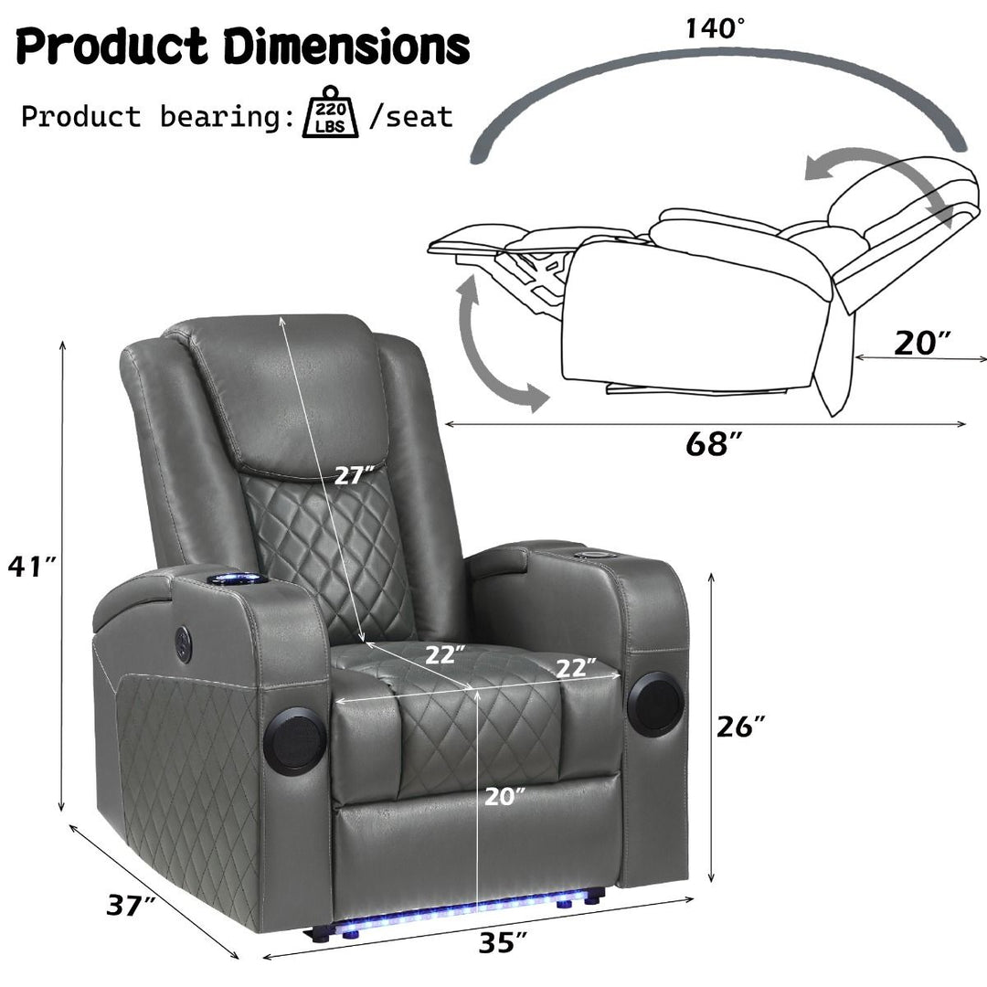Alair Power Motion Recliner W/Bluetooth, Wireless Charger & Cupholder – dimensions diagram