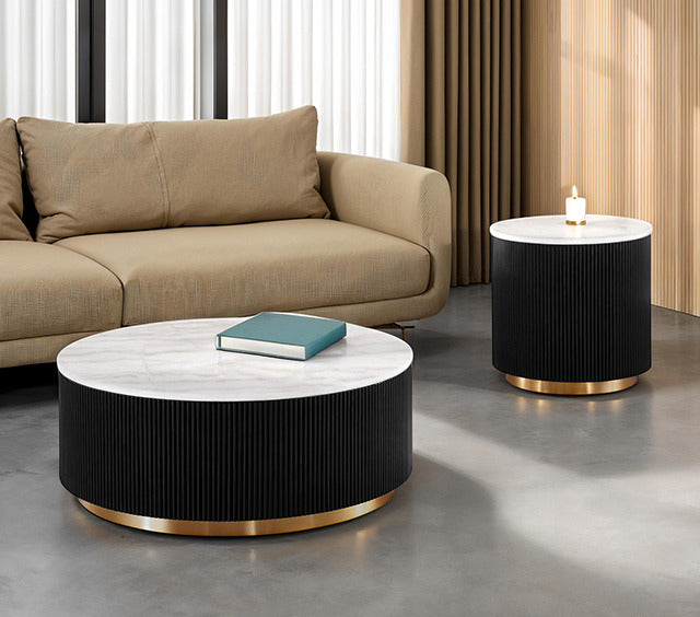Virden Round Cocktail Table, Black/White/Gold - view 3