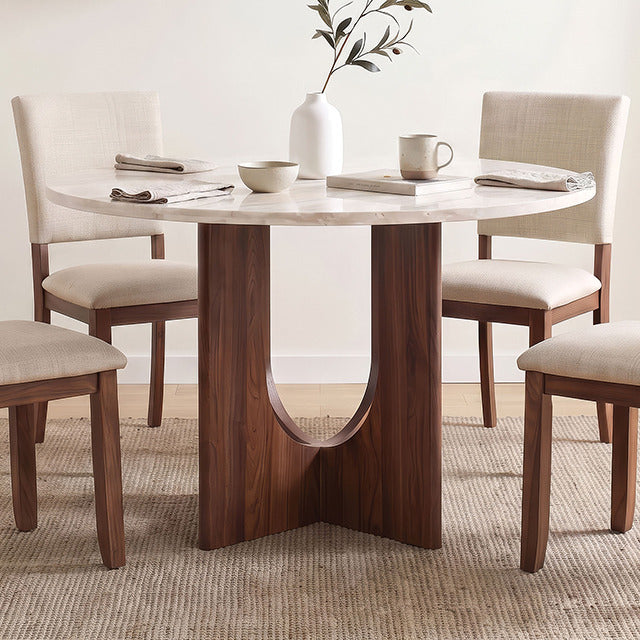 Oberto Round Dining Table, White/Walnut - view 6