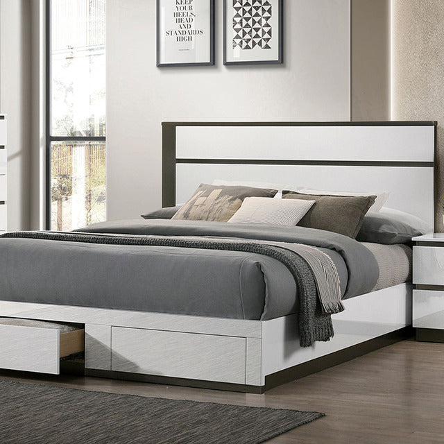 Birsfelden Bed, White/Metallic Gray