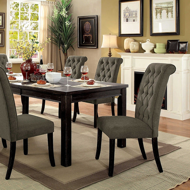 Sania 7 Pc Dining Table Set, Antique Black/Gray