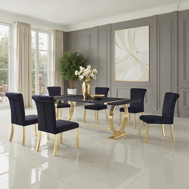 Horley 7 Pc. Dining Table Set, Black/Gold