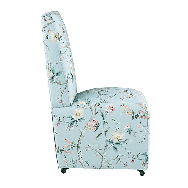 Durham Dining Chair W/ 4 Casters, Chinoiserie Pale Blue/Peach - view 3