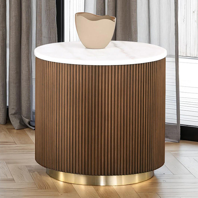 Virden Round End Table, Brown/White/Gold - view 2