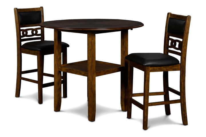 Gia 3 Pc 42" Counter Drop Leaf Table &amp; 2 Chairs-Brown