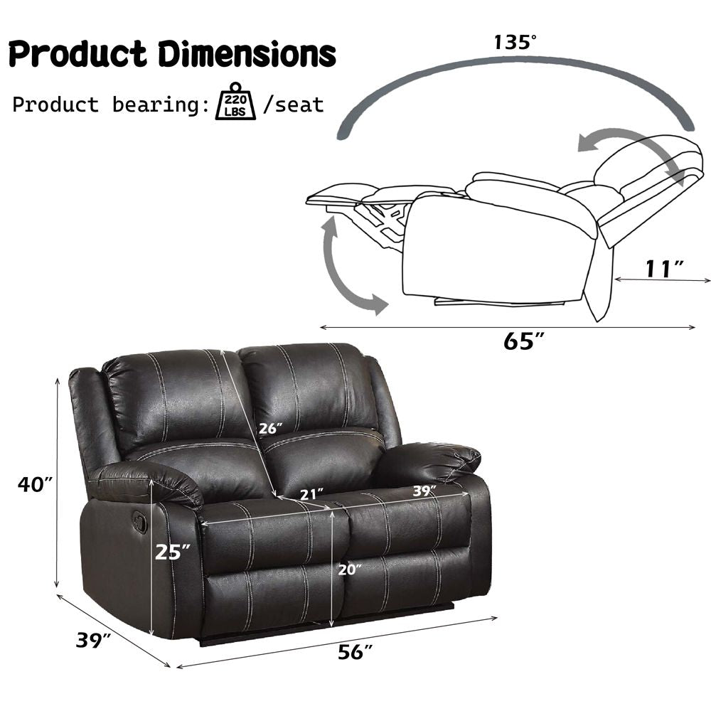 Zuriel Motion Loveseat – dimensions diagram