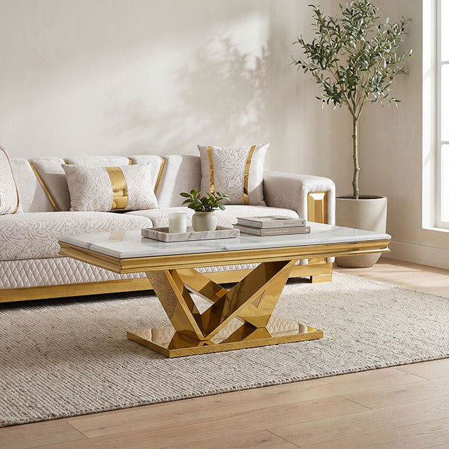 Villarsglane Coffee Table, Gold/White - view 5