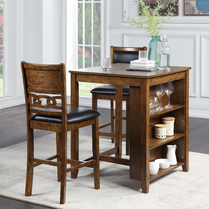Gia 3 Pc 30" Storage Counter Table &amp; 2 Chairs-Brown