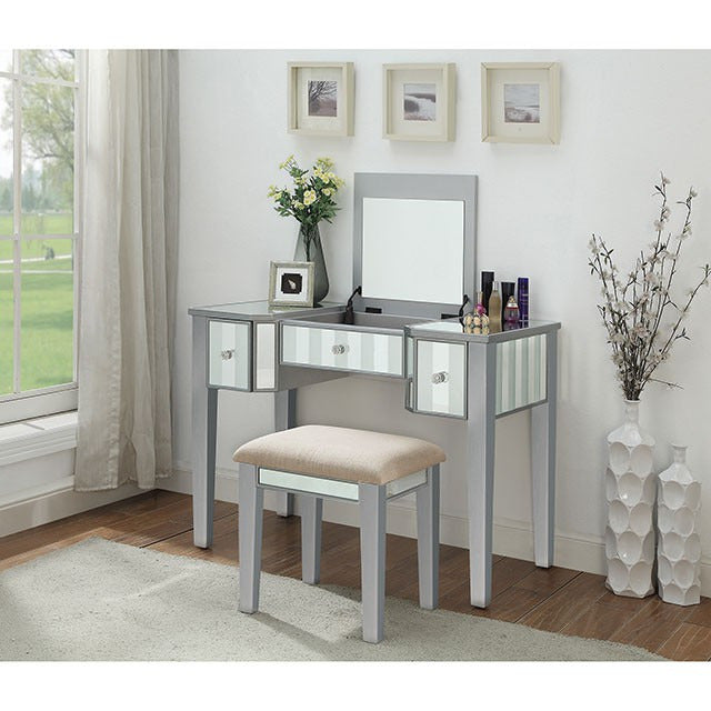 Joyce Vanity W/ Stool, Silver - view 2