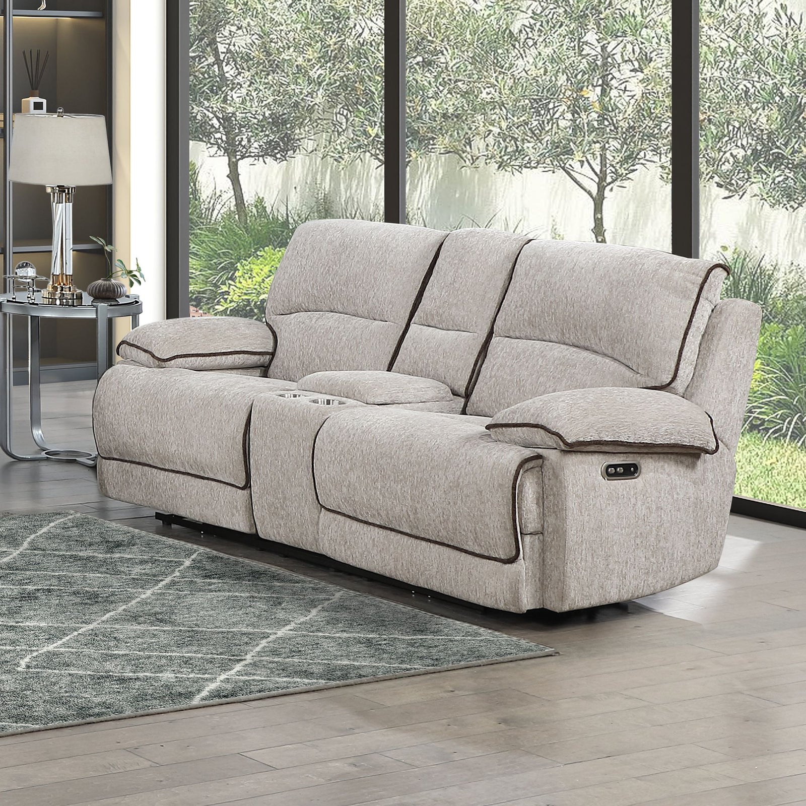 Camden Dual Reclining Console Loveseat W/pwr Hr & Fr-Brown