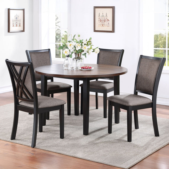 Potomac 48" Round Dining Table &amp; 4 Chairs-Brown/black