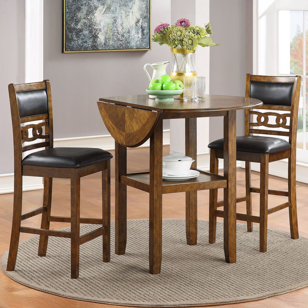 Gia 3 Pc 42" Counter Drop Leaf Table & 2 Chairs-Brown