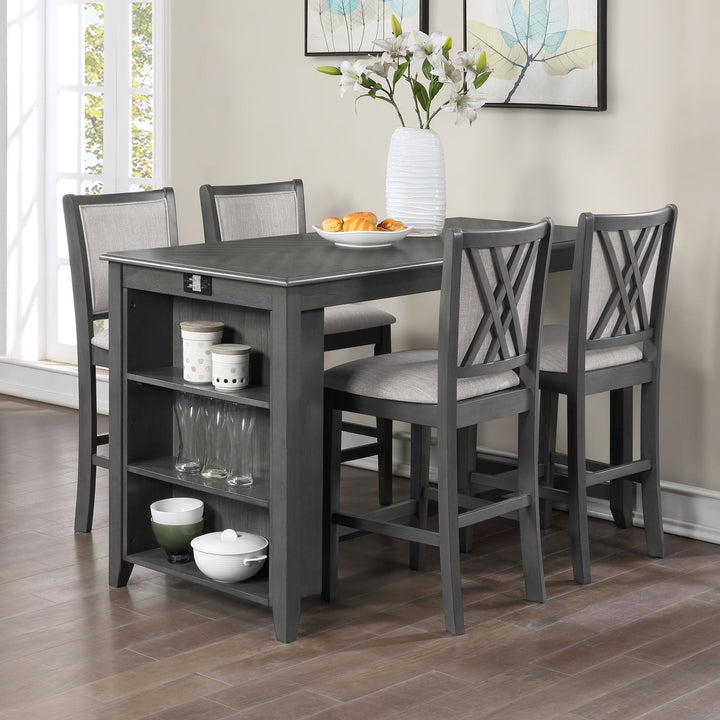Amy 5 Pc 60" Counter Storage Table+chairs-Gray