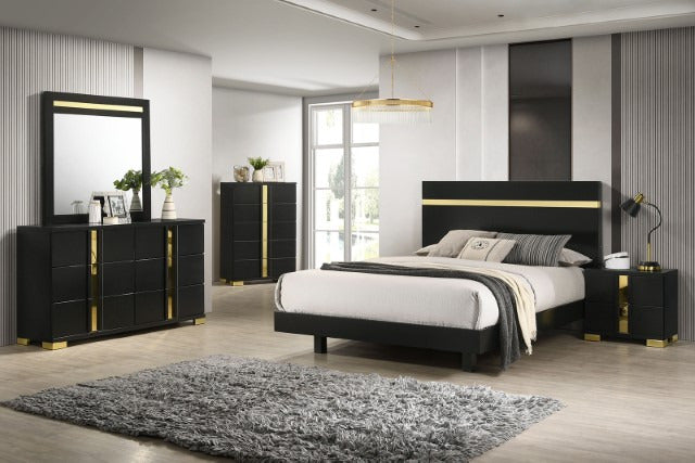 Lillestrom 5 Pc Queen Bedroom Set, Black/Gold - view 3