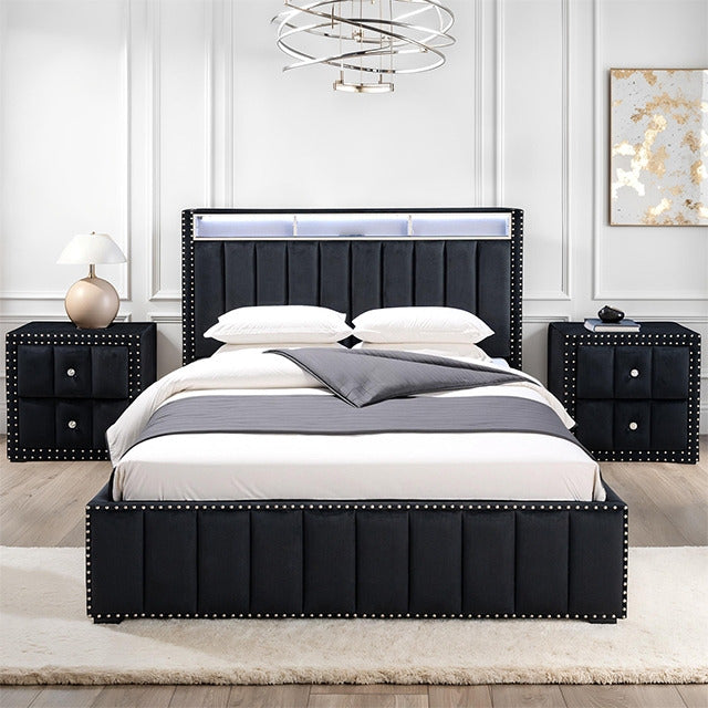 Farese Queen Bed W/ 2 Nightstands, Black