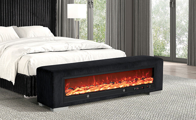 Elnath Bench W/ Visual Wood Log Fireplace, Black - view 2