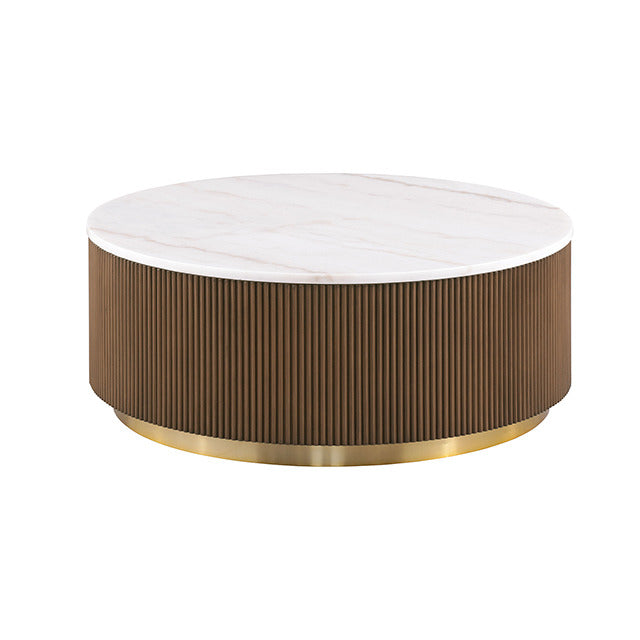 Virden Round Cocktail Table, Brown/White/Gold